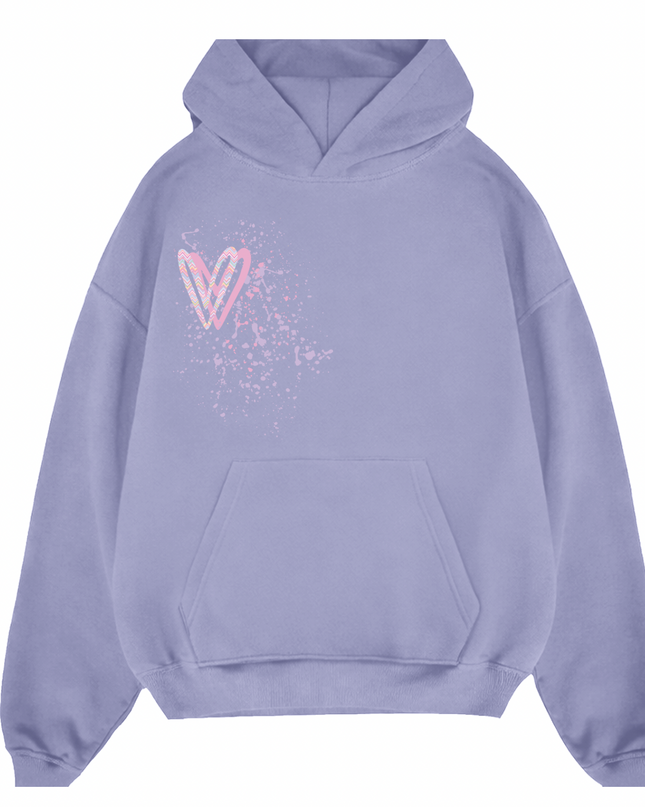 Pastel Zig Zag Heart Printed  Hoodie Kids
