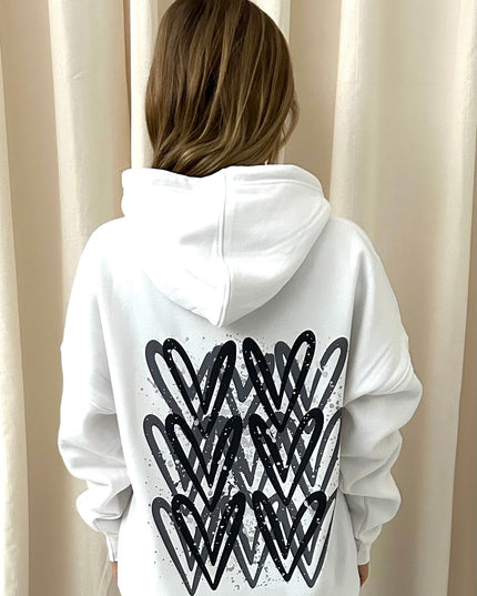 Dark Grey Heart Printed Hoodie Adults