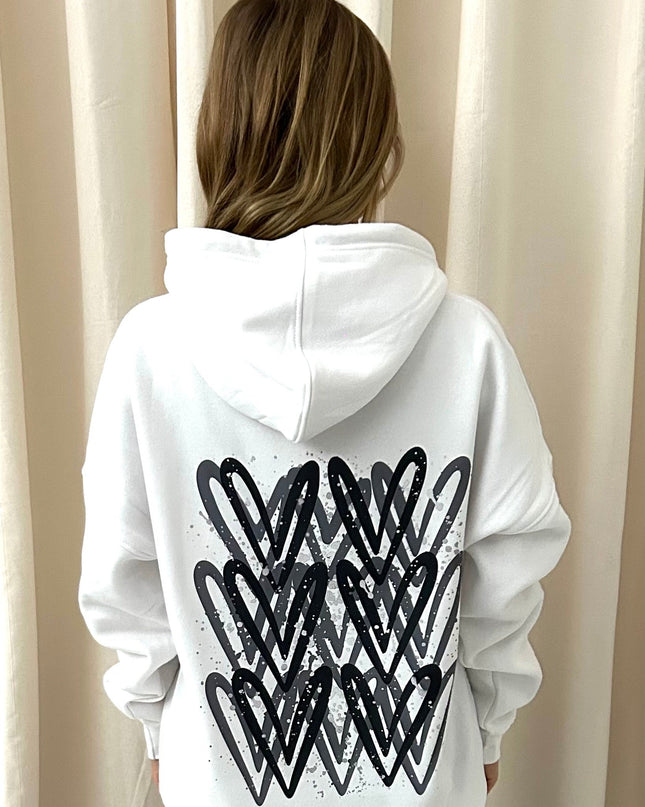 Dark Grey Heart Printed Hoodie Adults