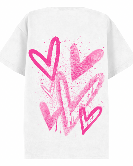 Hot Pink Scatter Heart Printed T-shirt Kids