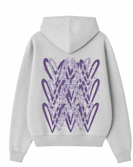 Lilac Zig Zag Heart Printed  Hoodie Kids