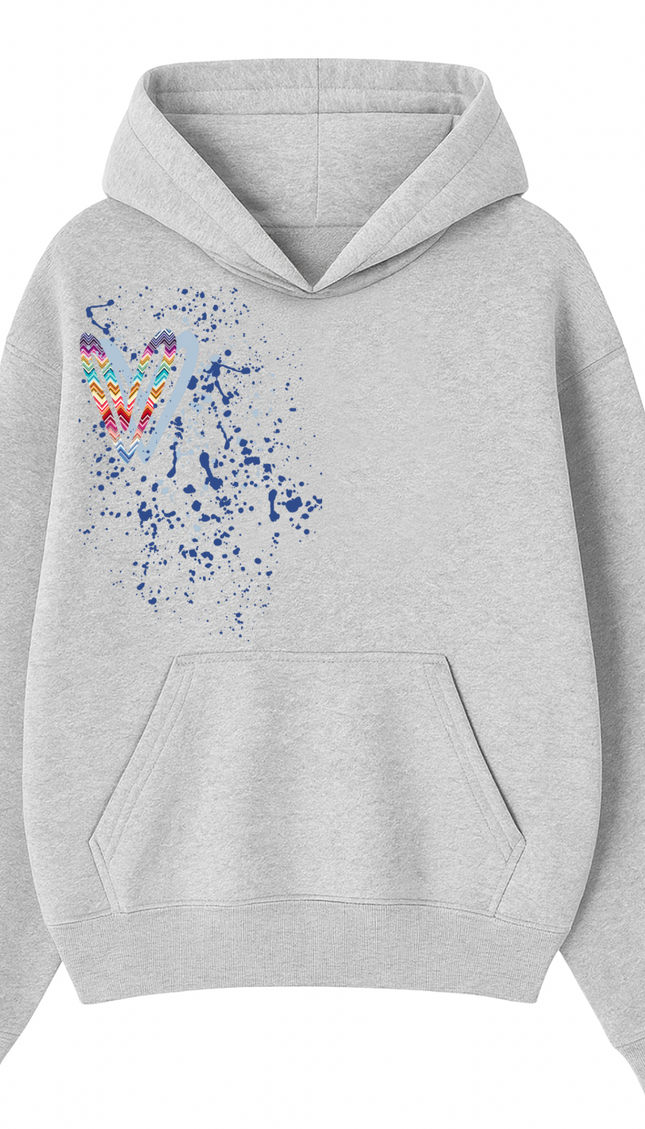 Multicoloured Zig Zag Heart Printed Hoodie – image 6