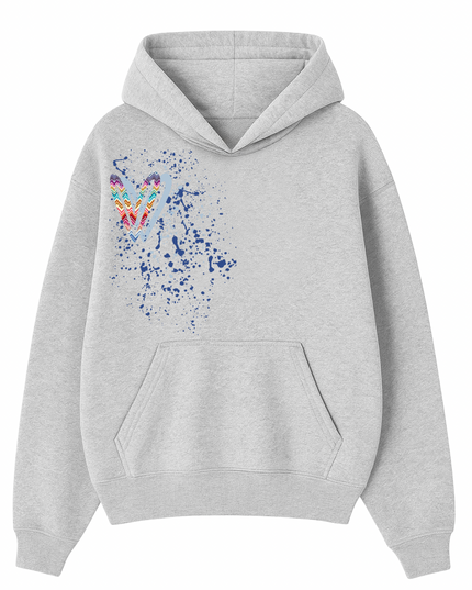 Multicoloured Zig Zag Heart Printed Hoodie Adults