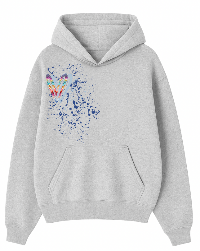 Multicoloured Zig Zag Heart Printed  Hoodie Kids