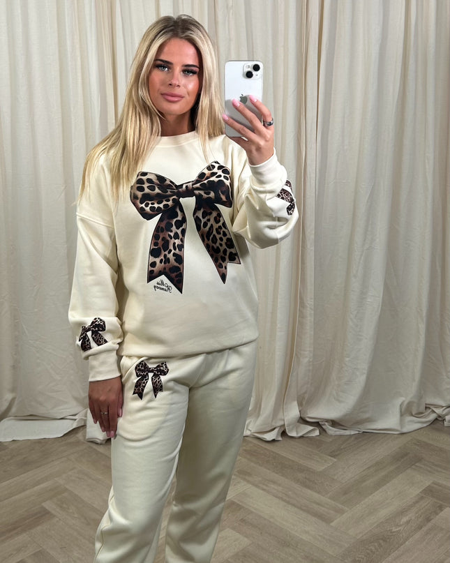 Leapord Bow Sweatshirt Tracksuit