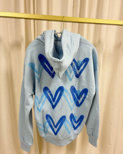 Royal Blue Heart Spray Painted Blue Hoodie Adults