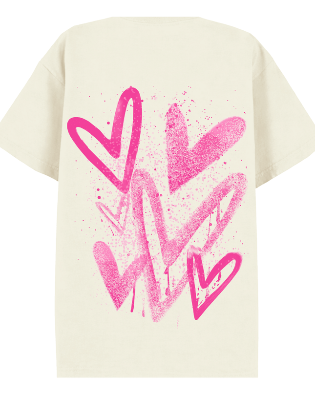 Hot Pink Scatter Heart Printed T-shirt Adult