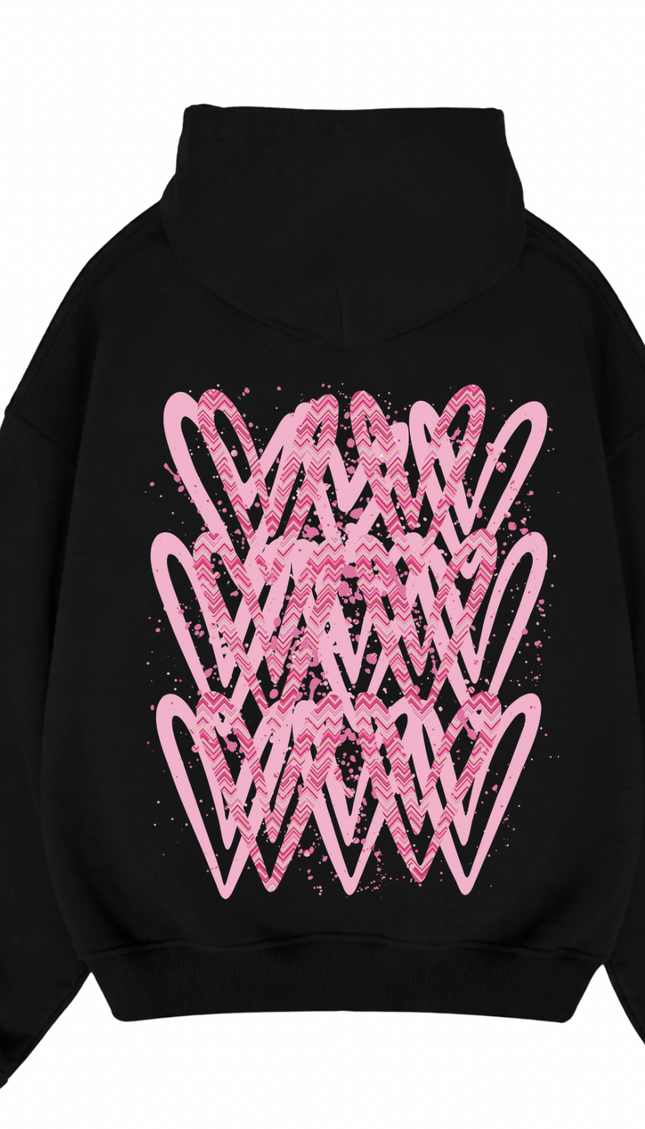 Hot Pink Zig Zag graffiti heart hoodie with spray paint effect print – women's hoodie by Miss Runway