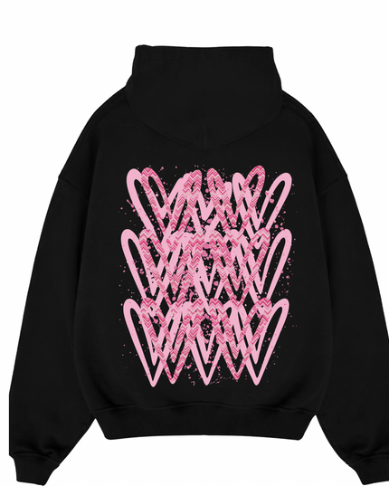 Hot Pink Zig Zag Heart Printed  Hoodie Kids