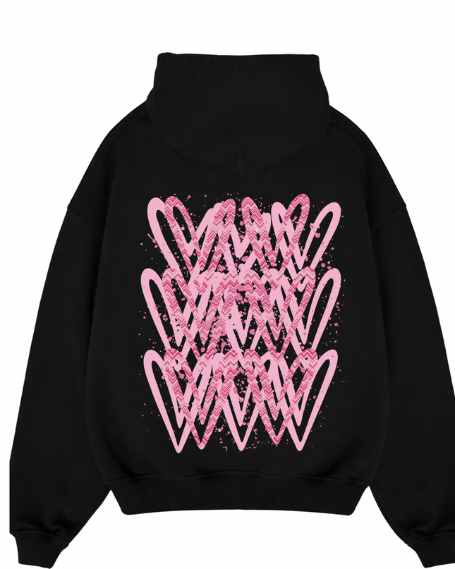 Hot Pink Zig Zag Heart Printed  Hoodie Kids