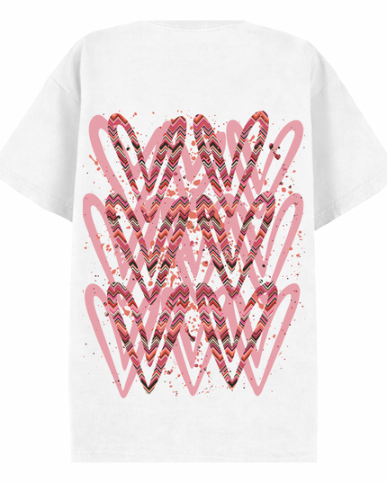 Coral Zig Zag Heart Printed T-shirt Adult
