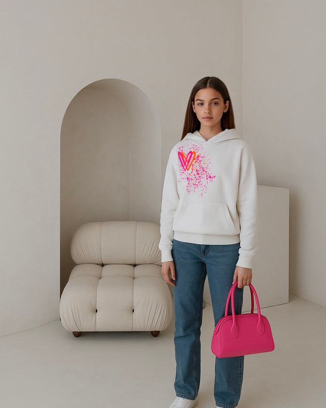 Neon Pink And Orange Heart Printed Hoodie