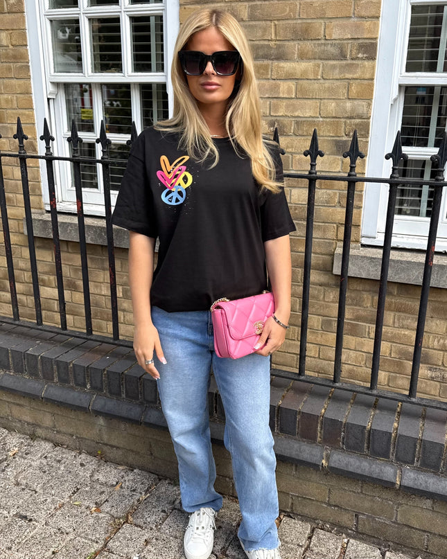 Multicoloured Peace,Heart Printed T-shirt Adult