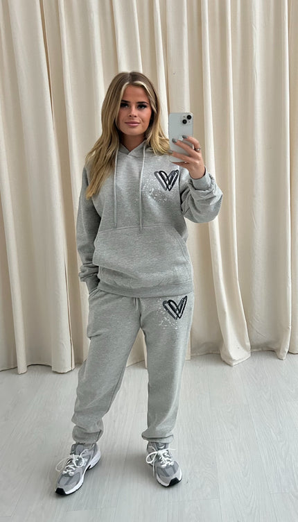 Dark Grey Heart Graffiti Hooded Tracksuit Grey