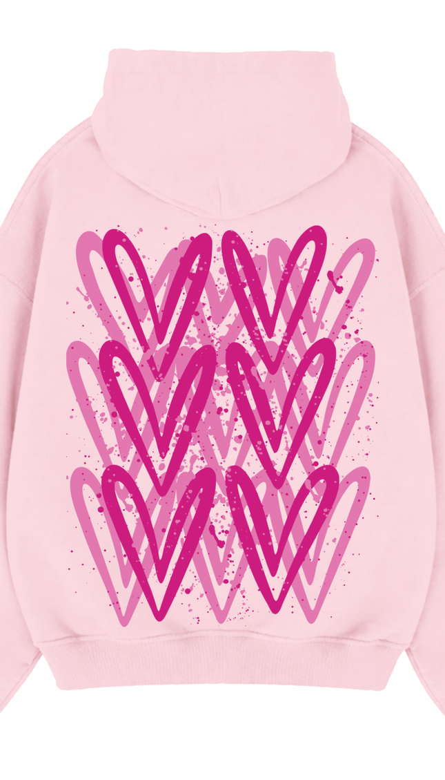 Hot Pink graffiti heart hoodie with spray paint effect print – women's hoodie by Miss Runway