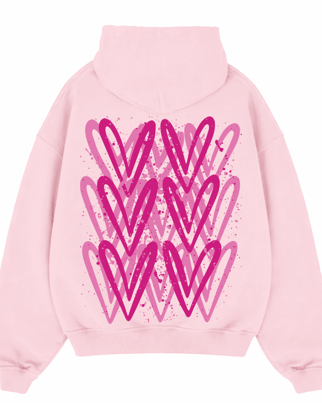 Hot Pink Heart Printed Hoodie Kids