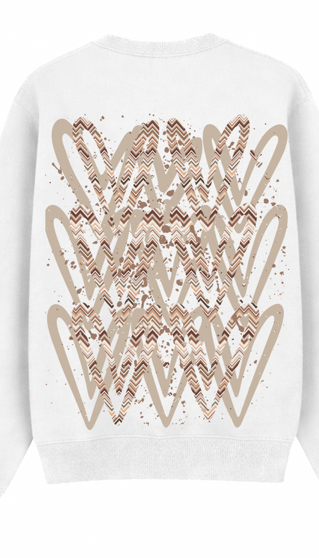 Beige Zig Zag Heart Printed Sweatshirt – additional view