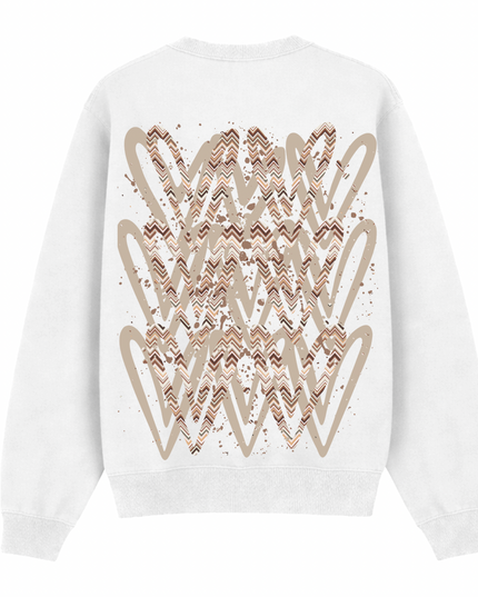 Beige Zig Zag Heart Printed Sweatshirt Adults