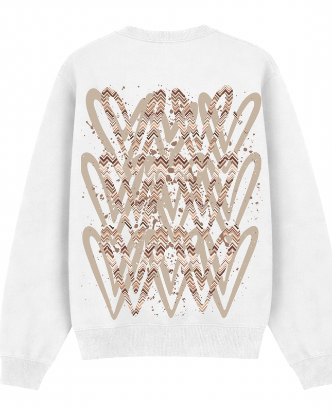 Beige Zig Zag Heart Printed Sweatshirt Kids
