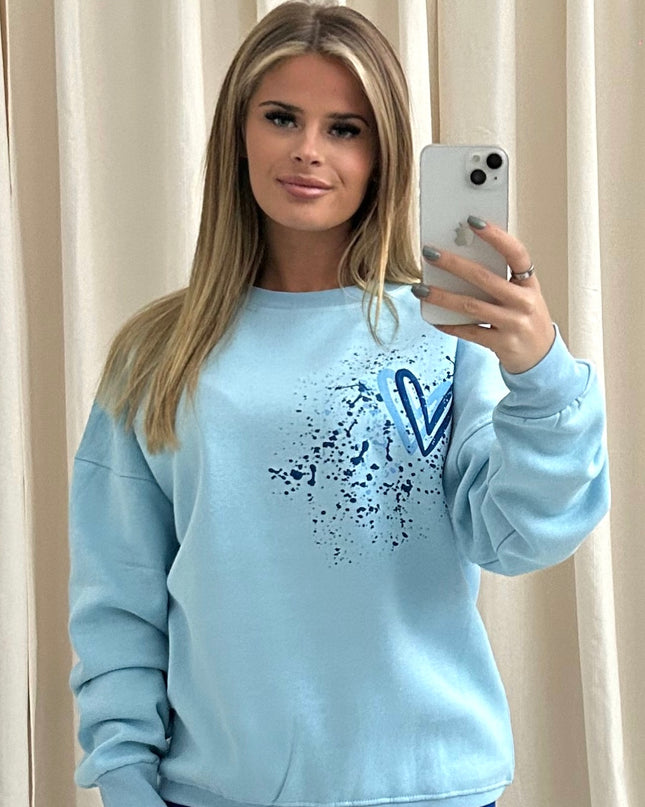 Royal Blue Heart Graffiti Sweatshirt Blue