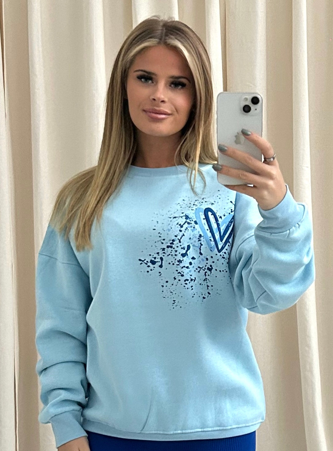 Royal Blue Heart Graffiti Sweatshirt Blue