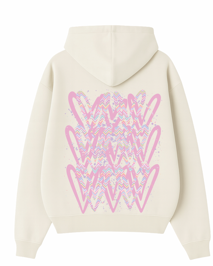 Pastel Zig Zag Heart Printed  Hoodie Kids