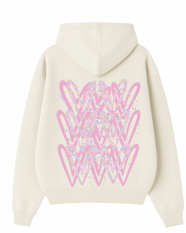 Pastel Zig Zag Heart Printed  Hoodie Kids