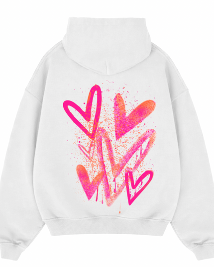 Neon Scatter Heart Printed Hoodie Adults