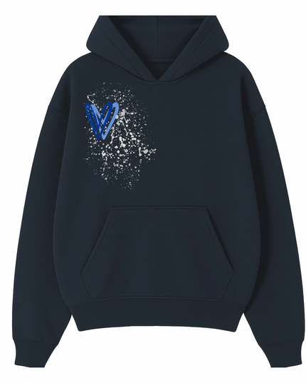 Royal Blue/Silver Heart Printed Hoodie Adults