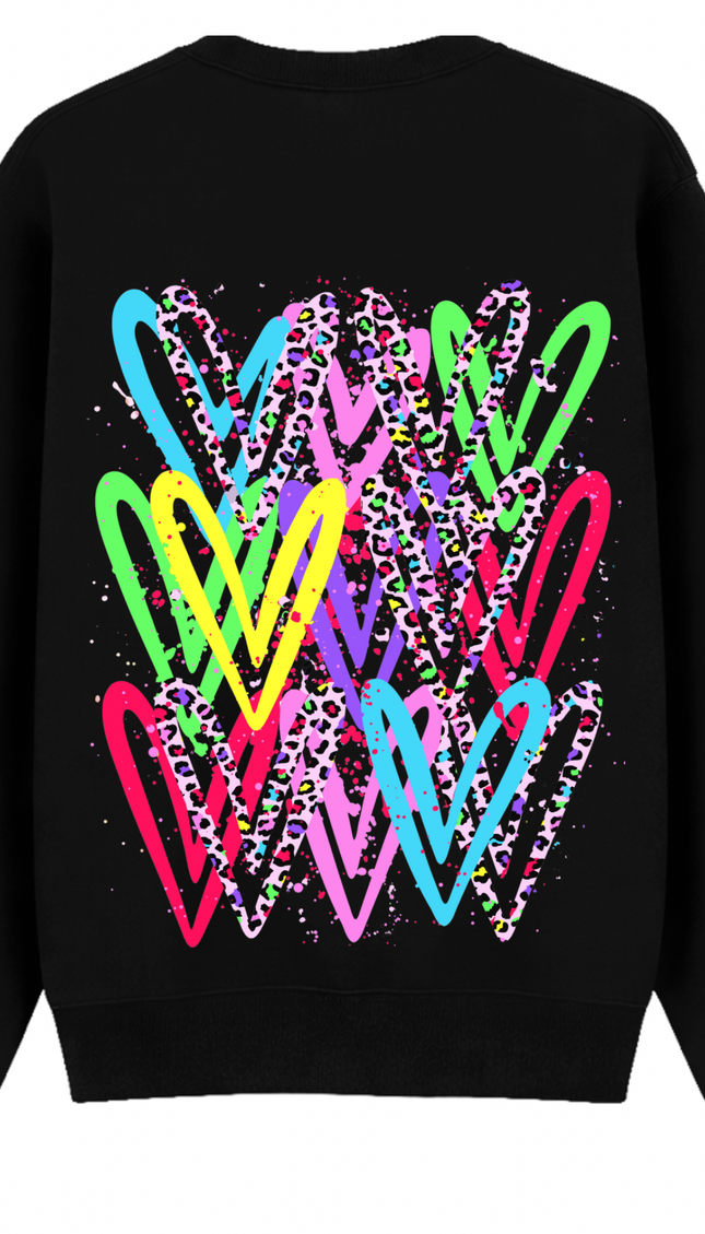 Multicoloured Leopard Print graffiti heart sweatshirt with spray paint effect print – women's sweatshirt by Miss Runway