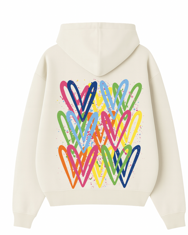 Multicoloured Heart Printed Hoodie Kids
