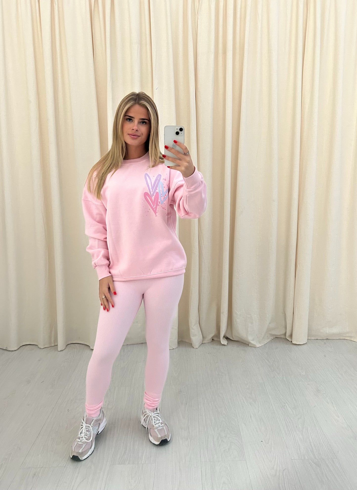 Miss Runway Pastel Heart Graffiti Sweatshirt Legging Set Pink