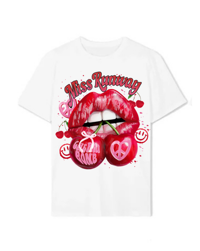 Miss Runway Cherry Lips Printed T-shirt Adult