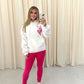 Miss Runway Pink Heart Graffiti Ruched Hoodie And Legging Set White