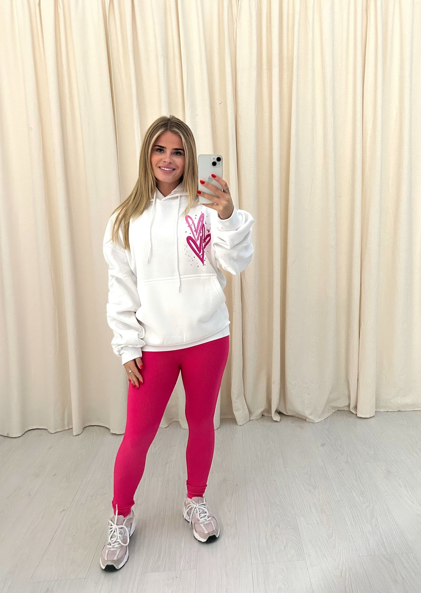 Miss Runway Pink Heart Graffiti Ruched Hoodie And Legging Set White