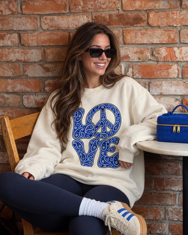 Paisley Love Royal Blue Sweatshirt in Cream/Royal Blue – women's sweatshirt by Miss Runway