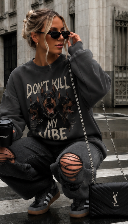 Don't Kill My Vibe Charcoal Sweatshirt by Miss Runway – image 2