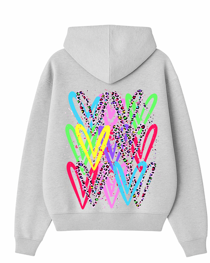 Multicoloured Leopard Print Heart Printed Hoodie Adults