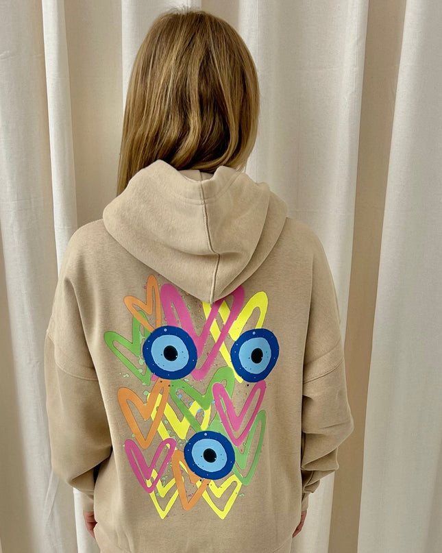 Neon Heart Evil Eye Printed Hoodie Adults