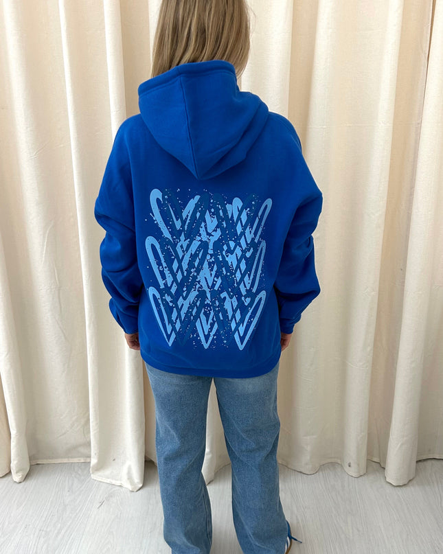 Royal Blue Heart Printed Ruched Hoodie