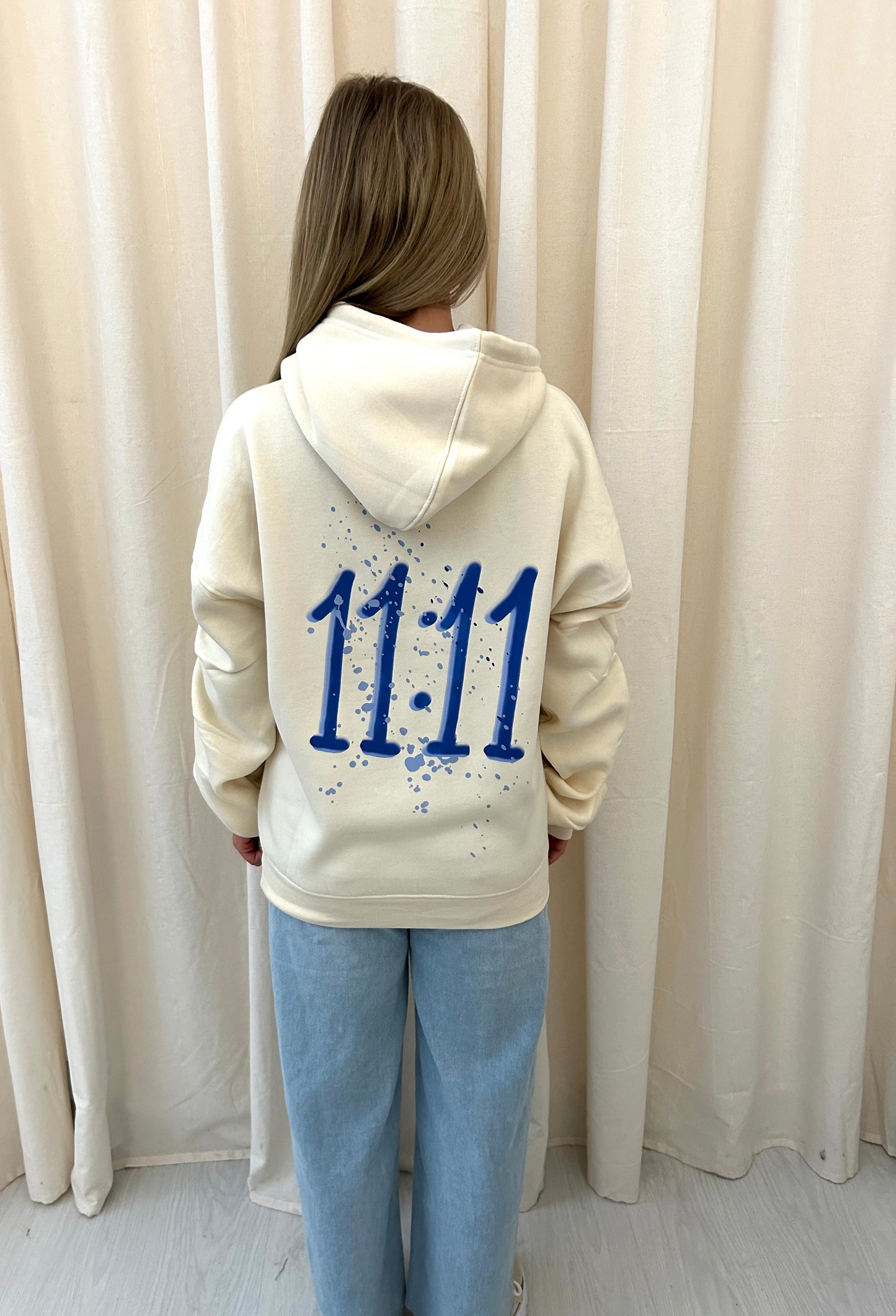 11:11 Graffiti Ruched Hoodie Cream