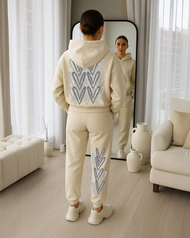 Grey Hearts Printed Hooded Tracksuit Adult
