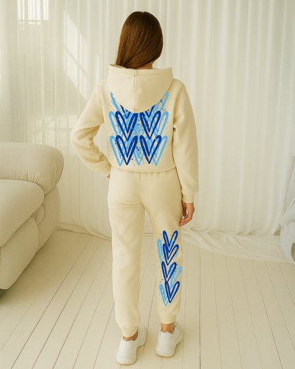 Blue Hearts Printed Hooded Tracksuit Kids