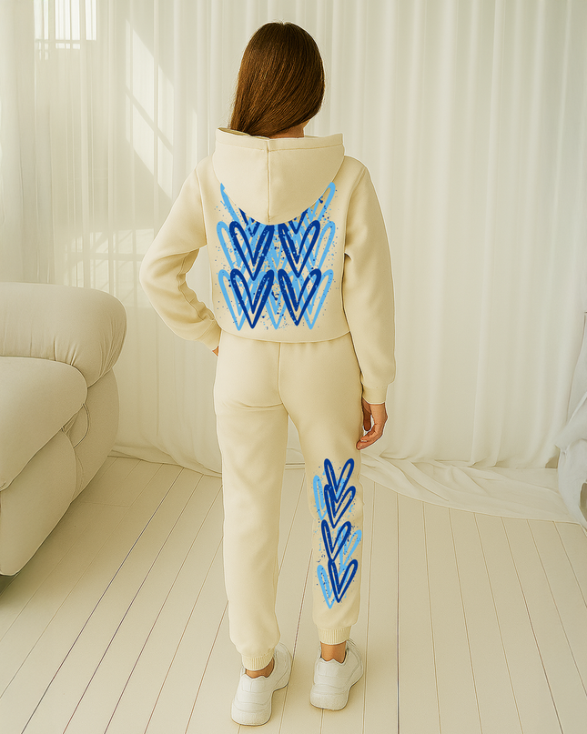 Blue Hearts Printed Hooded Tracksuit Kids