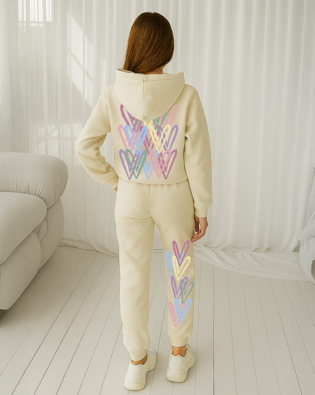 Dark Pastel Hearts Printed Hooded Tracksuit Kids