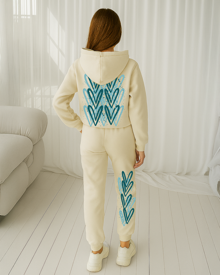 Teal Hearts Printed Hooded Tracksuit Kids