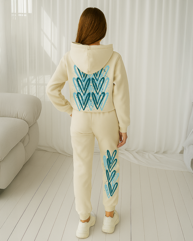 Teal Hearts Printed Hooded Tracksuit Kids