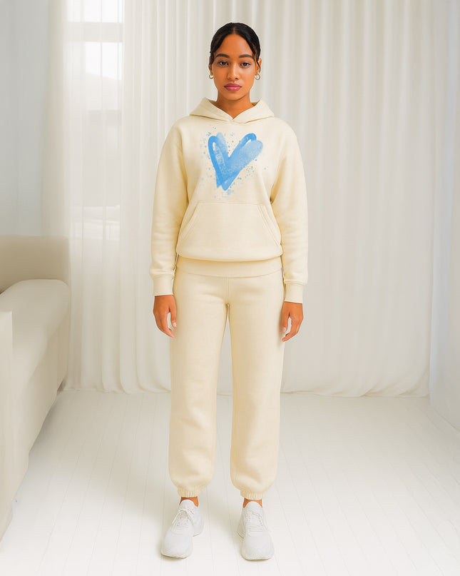 Blue Scattered Hearts Printed Hooded Tracksuit Adult
