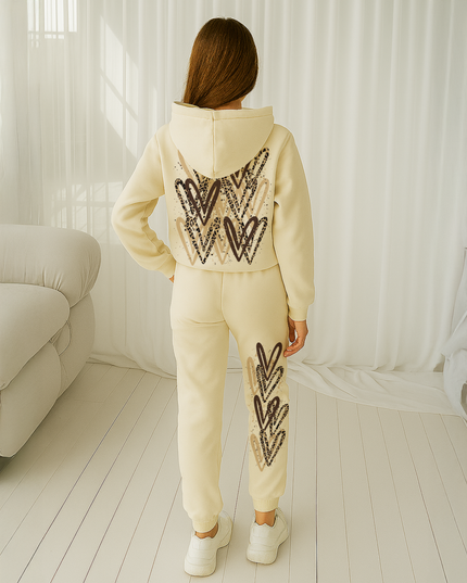 Leopard Print Hearts Printed Hooded Tracksuit Kids