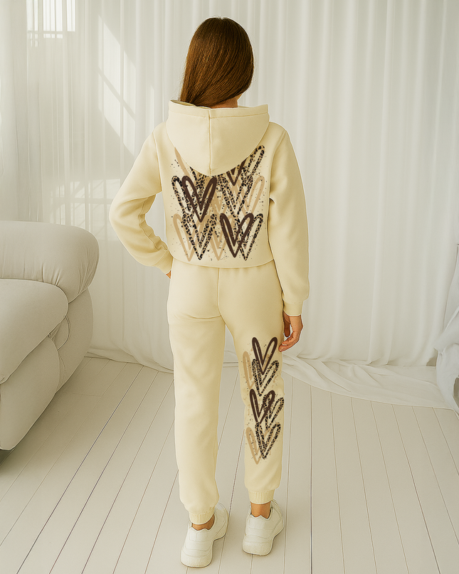Leopard Print Hearts Printed Hooded Tracksuit Kids